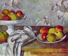 Stilleben med äpplen och fruktskål Stilleben med äpplen och fruktskål