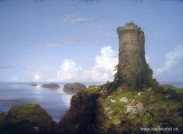 Italiensk kustscen med ruinerat torn Italiensk kustscen med ruinerat torn