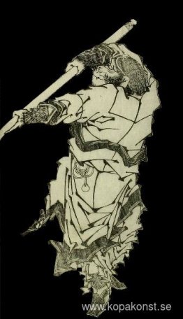 En skildring av Sun Wukong som använder sin stav En skildring av Sun Wukong som använder sin stav