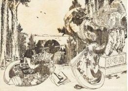 En äldre kvinna slår en annan kvinna med sin sko En äldre kvinna slår en annan kvinna med sin sko