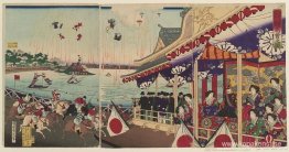 Illustration av hästkapplöpning på Shinobazu i Ueno Illustration av hästkapplöpning på Shinobazu i Ueno