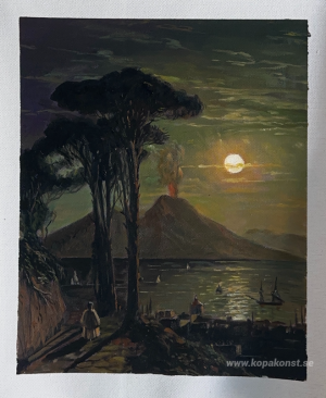 Neapelbukten på månbelyst natt. Vesuvius