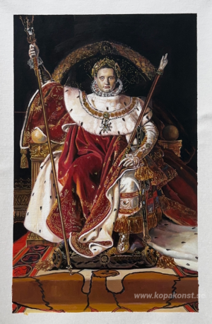 Porträtt av Napoléon på den kejserliga tronen