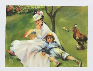 Camille Monet och hennes son Jean i trädgården i Argenteuil