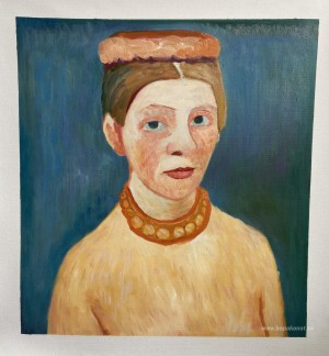 Självporträtt med röd blomsterkrans och kedja