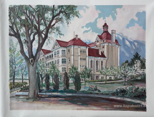 Den gamla byggnaden i stativ av träd