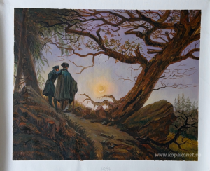 Två män som överväger månen