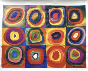 Färgstudie: kvadrater med koncentriska cirklar