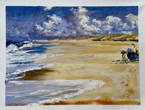 Marie Krøyer målar på stranden vid Stenbjerg