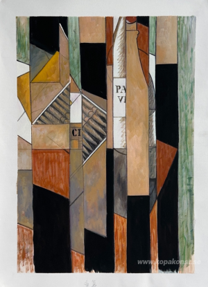 Stilleben med flaska och cigarrer