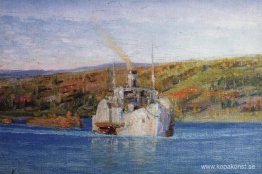 Oka flod. Vladimir ångbåt omvandlas till släp. Oka flod. Vladimir ångbåt omvandlas till släp.