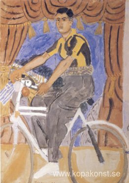 Cyklist framför en kuliss av Sotiris Spatharis Cyklist framför en kuliss av Sotiris Spatharis