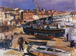 Collioure. Hamn med båtar Collioure. Hamn med båtar